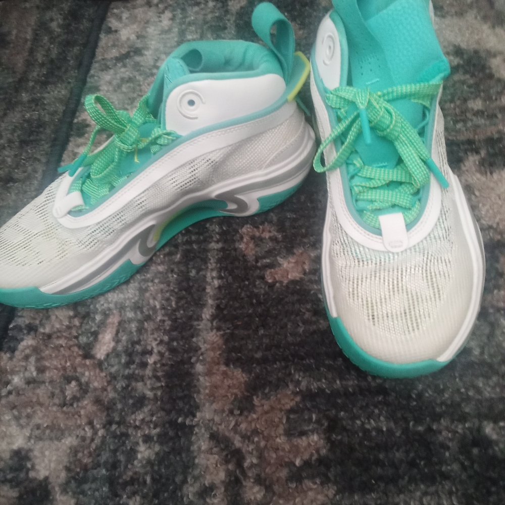 Jordan Kids Sneakers White and Teal Green